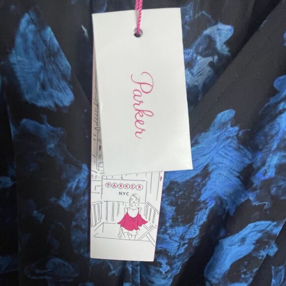 NWT Parker NYC Silk Wrap Blouse M‎ Teal Black Rainstorm Artsy Quiet Luxury - Picture 4 of 7